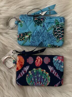 VERA BRADLEY Sea Life Zip ID Cases SET in Blue Multi